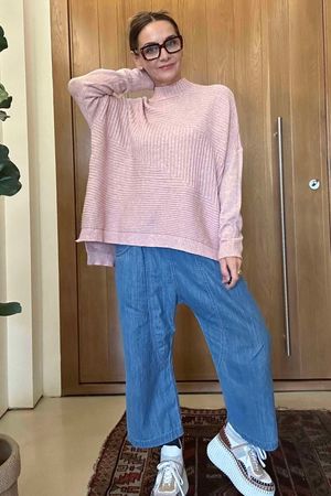 Made in Italy Conrad Turtle Ribby Knit Top Antique Rose N//5